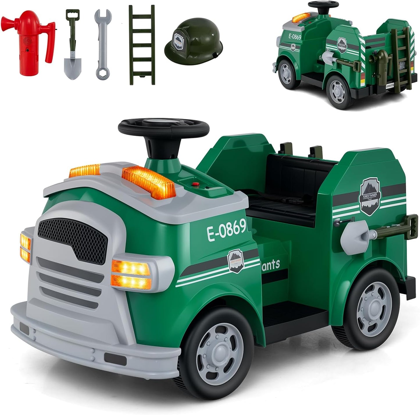 12V Kids Ride on Fire Truck with Shovel and Wrench