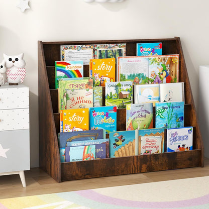 4-Tier Kids Bookshelf with Deep Compartments for Kids Bedroom