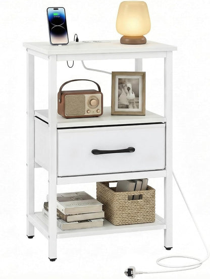 Nightstand Bedside Table with Charging Station and Drawer