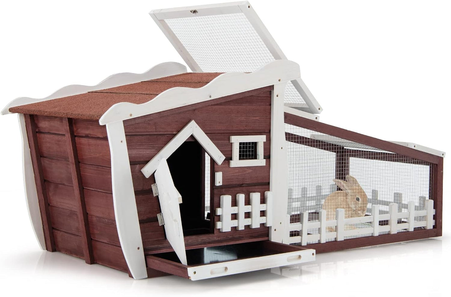 Outdoor Wooden Rabbit Hutch with Asphalt Roof