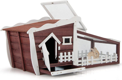 Outdoor Wooden Rabbit Hutch with Asphalt Roof