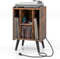 Record Player Stand with 4 Open Shelves Power Outlet USB Charging Port