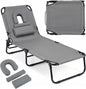 Folding Sun Lounger, 5-Position Adjustable Reclining Tanning Chair