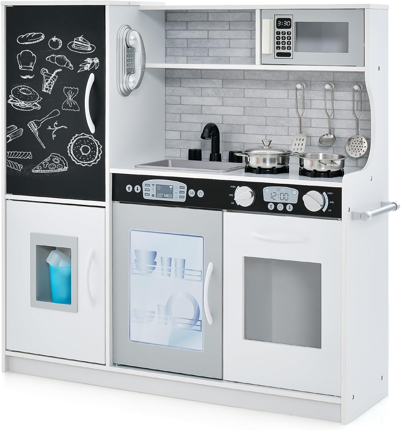 Kids Play Kitchen, Wooden Children Pretend Kitchen with Ice Maker