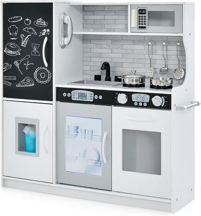 Kids Play Kitchen, Wooden Children Pretend Kitchen with Ice Maker