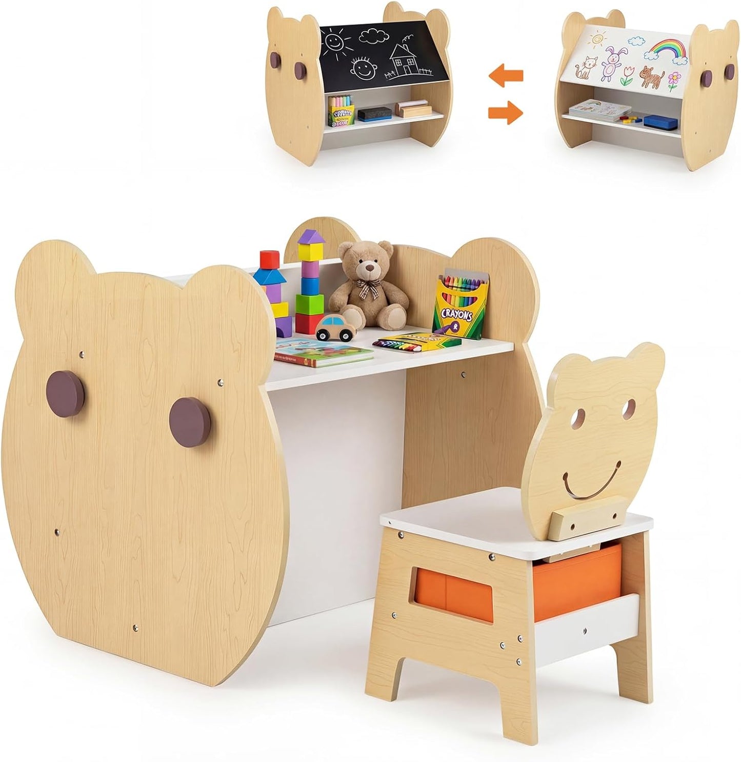 Toddler Table and Chair Set, 3 in 1 Activity Table with Reversible Whiteboard