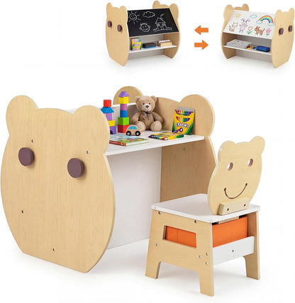 Toddler Table and Chair Set, 3 in 1 Activity Table with Reversible Whiteboard