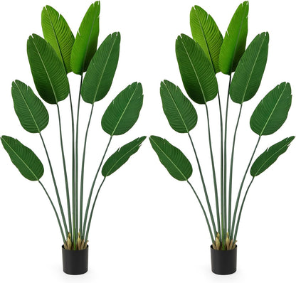 1.9 M Artificial Banana Leaf Tree with 8 Fabric Banana Leaves and Stable Cement-filled Pot