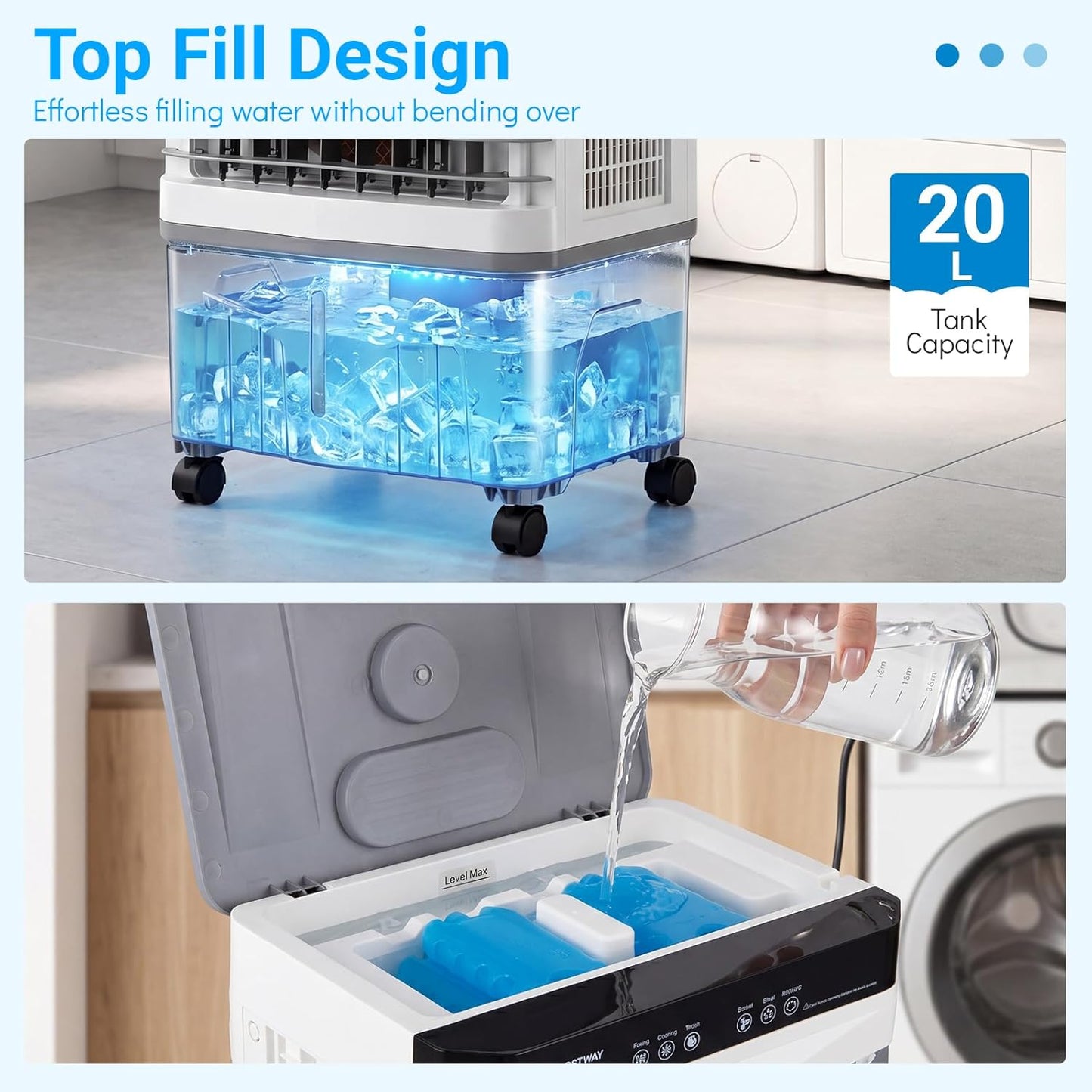3-in-1 Evaporative Air Cooler with 15L Water Tank and 3 Speeds