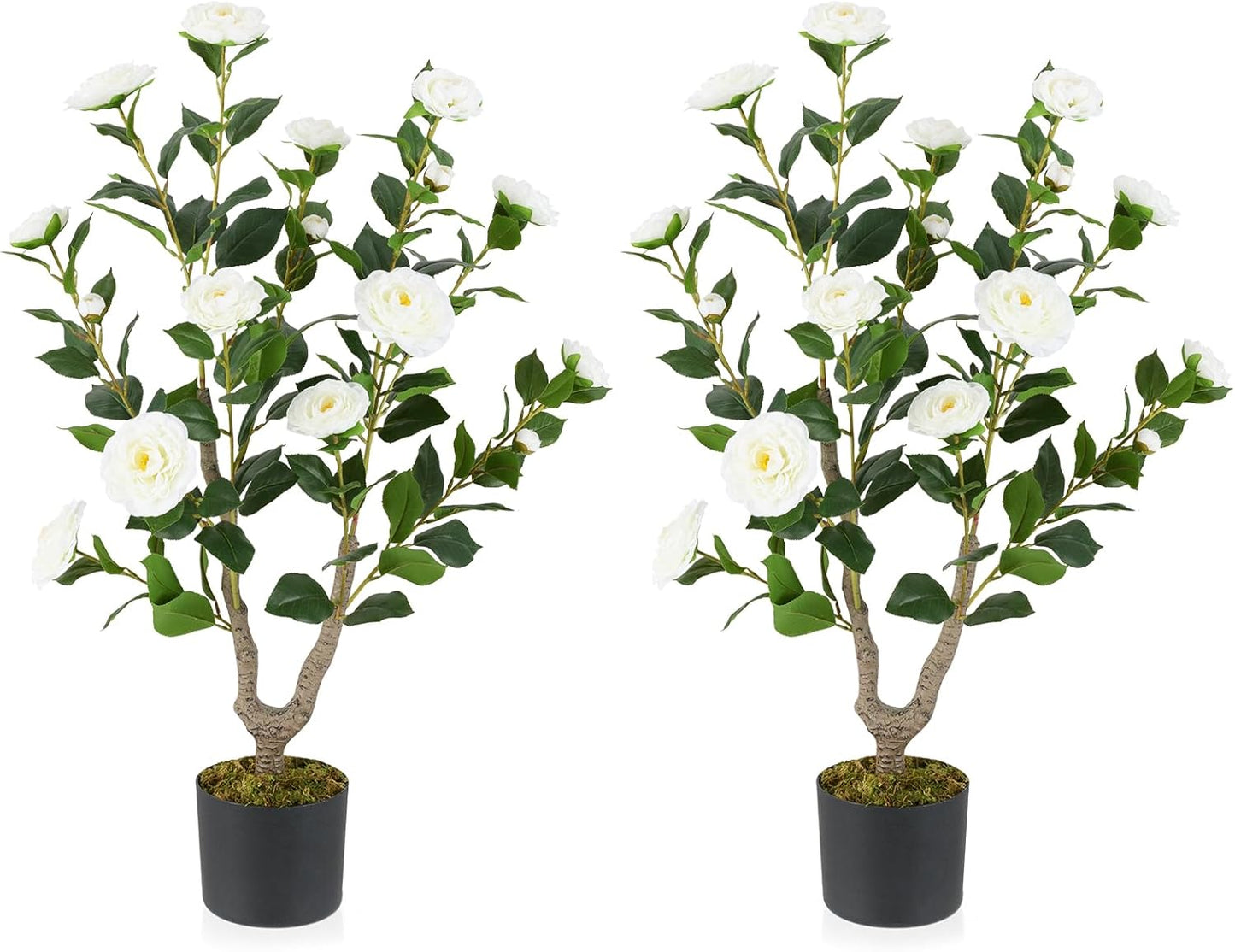 90CM Artificial Camellia Tree Faux Flower Plant in Nursery Pot