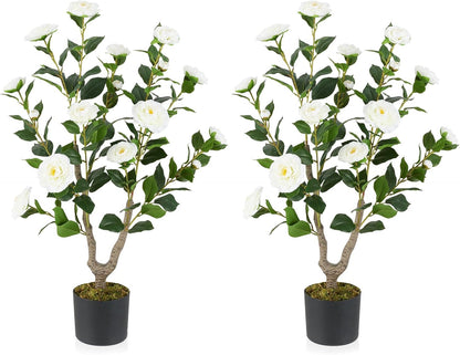 90CM Artificial Camellia Tree Faux Flower Plant in Nursery Pot