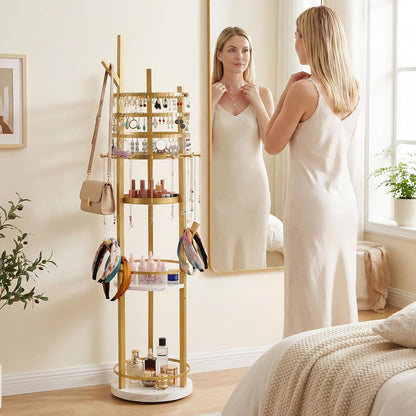 Jewelry Organizer Stand, 360° Rotating Floor Standing Jewelry Storage Rack