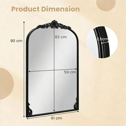 Dramatic Arched Wall Mirror with Baroque Ornate Frame