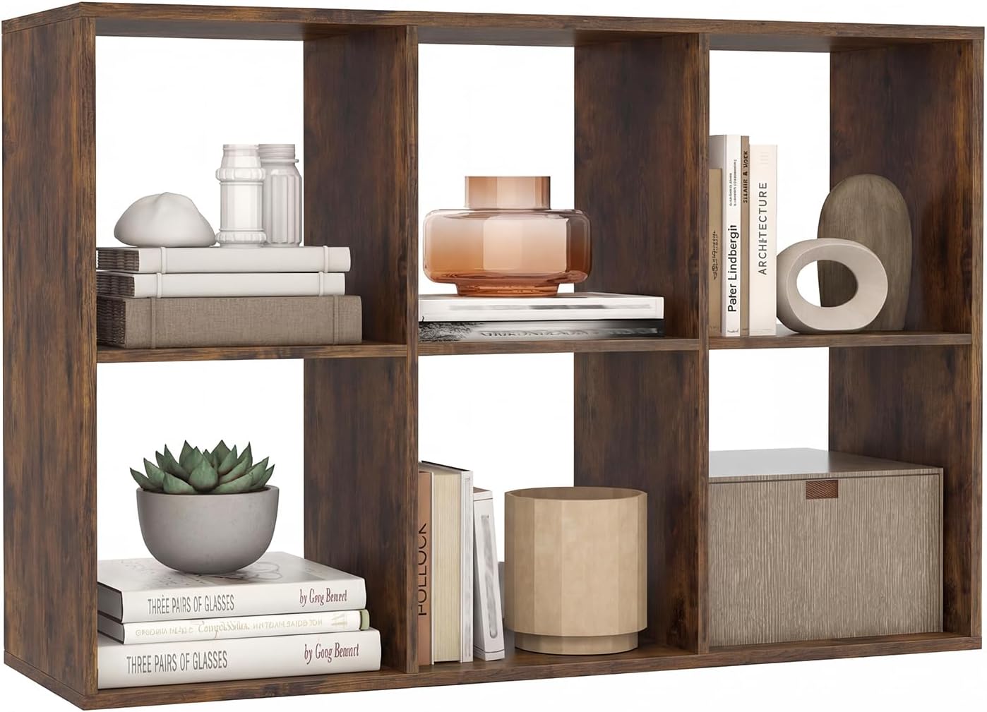 Wooden 6 Cube Bookcase, 3 Tier Open Storage Cabinet with Anti-toppling Device, White