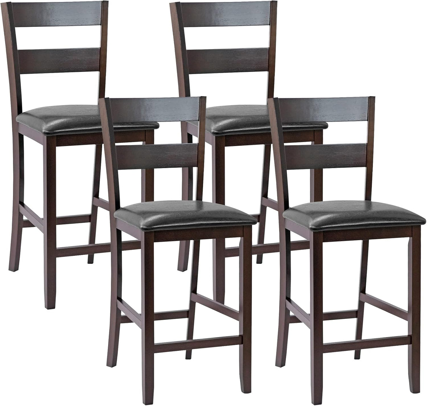 GiantexUK Bar Stools Set of 2, Upholstered PU Leather Kitchen Bar Chairs with Back Support & Footrest