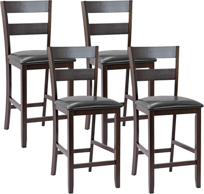 GiantexUK Bar Stools Set of 2, Upholstered PU Leather Kitchen Bar Chairs with Back Support & Footrest