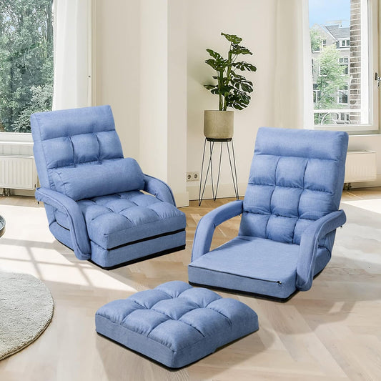 2-In-1 Folding Single Sofa Bed with Pillow, 5 Positions Adjustable Armchair Floor Sofa