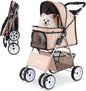 Pet Stroller, 4 Wheels Foldable Dog Pushchair Cat Pram with Adjustable Canopy