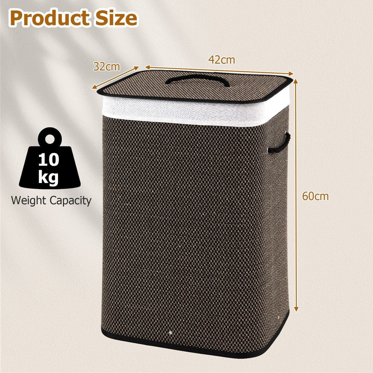 72 L Capacity Bamboo Laundry Hamper with Lid and Removable Liner for Bedroom