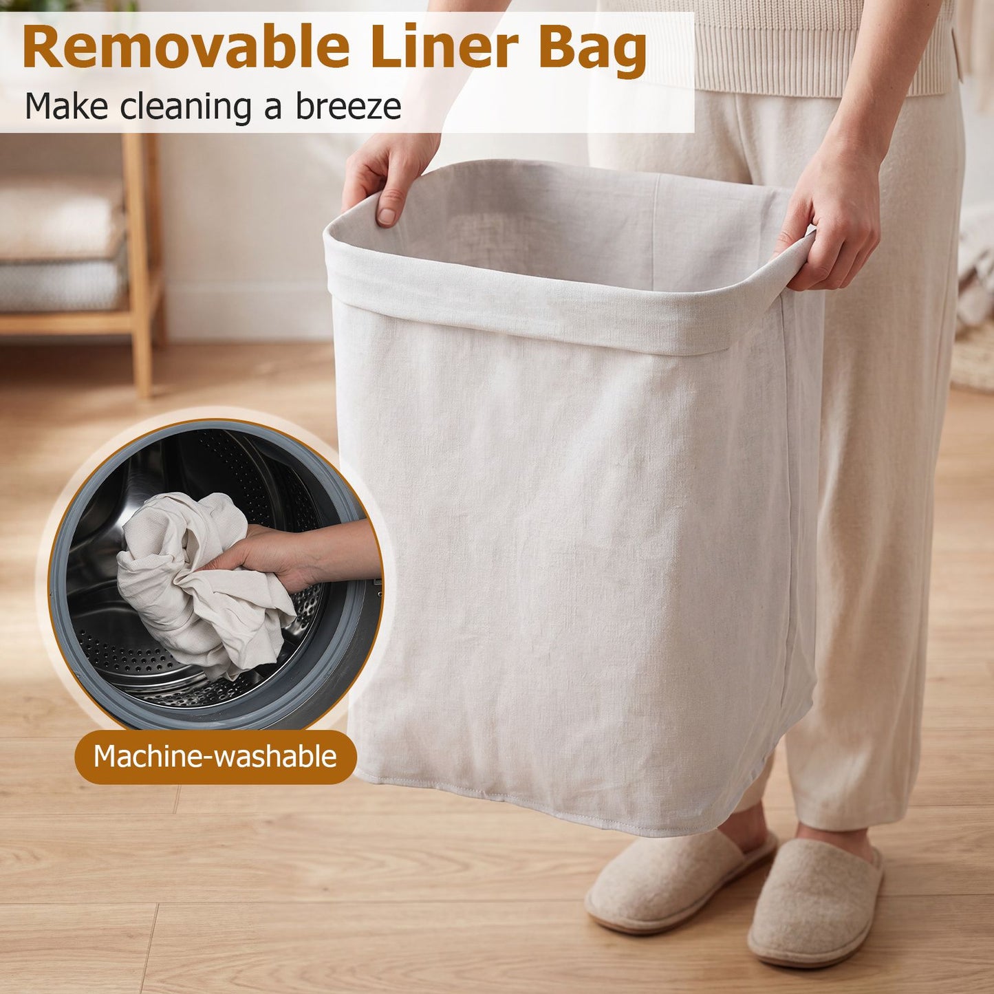 72 L Capacity Bamboo Laundry Hamper with Lid and Removable Liner for Bedroom
