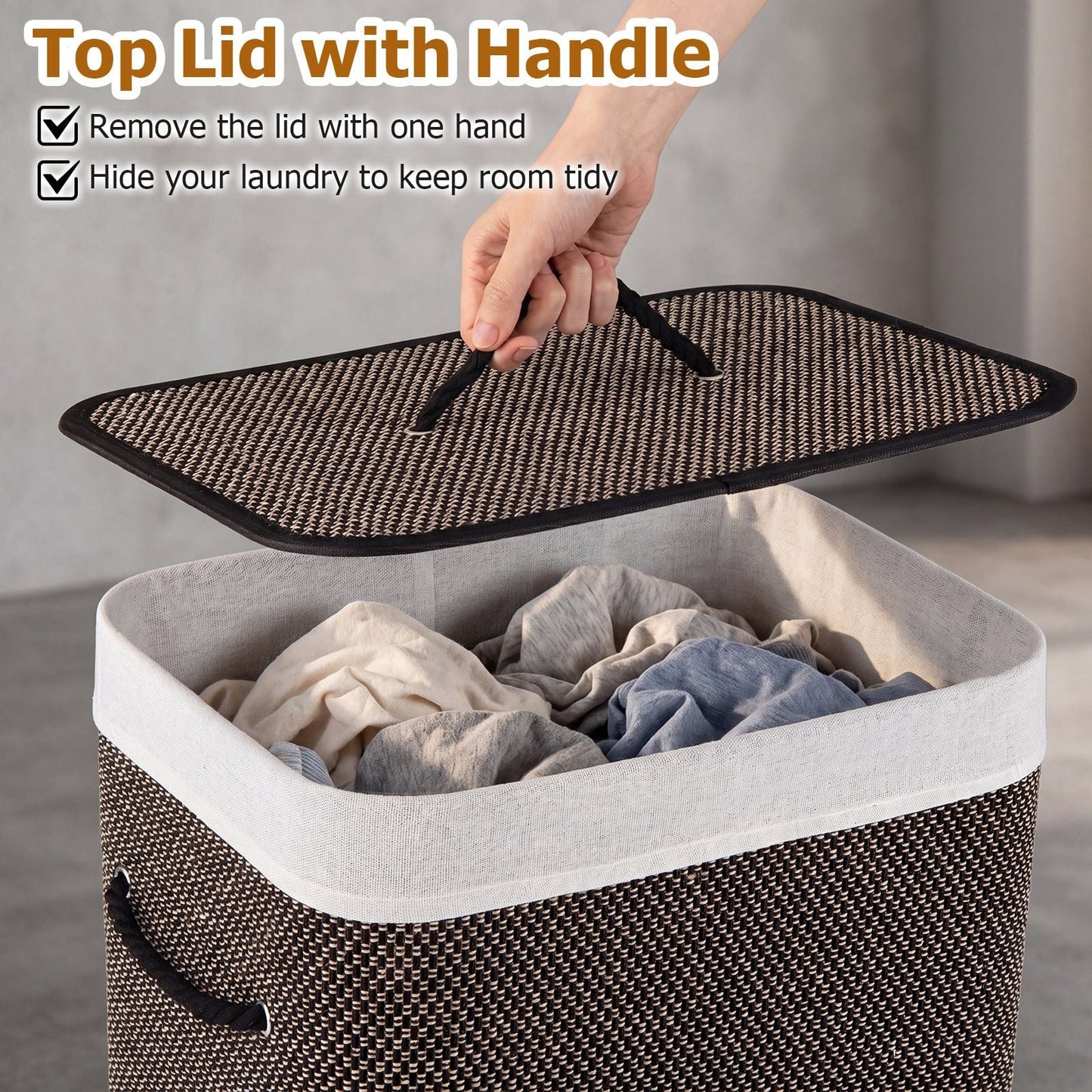 72 L Capacity Bamboo Laundry Hamper with Lid and Removable Liner for Bedroom