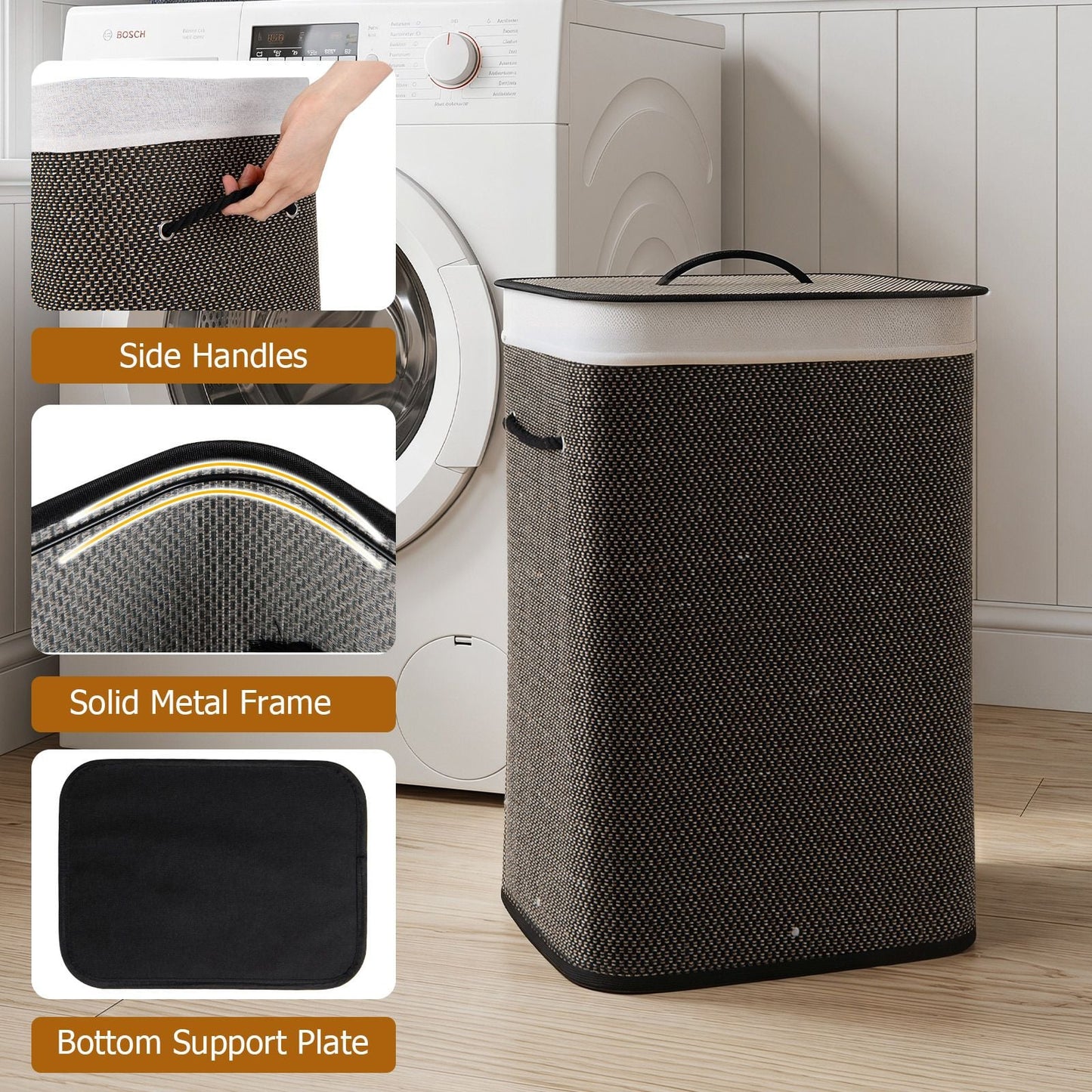 72 L Capacity Bamboo Laundry Hamper with Lid and Removable Liner for Bedroom