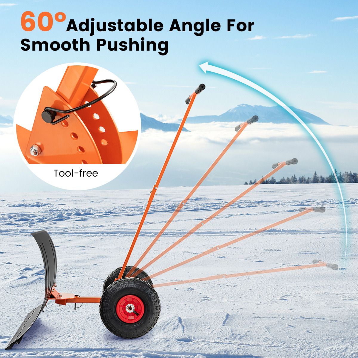 74 CM Metal Snow Pusher with Wheels for Driveway