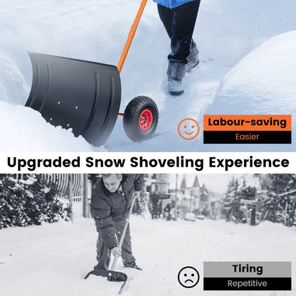 74 CM Metal Snow Pusher with Wheels for Driveway