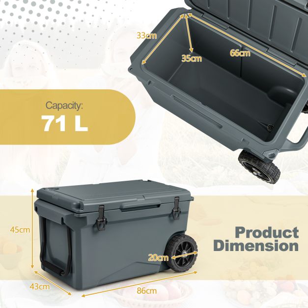 71L Portable Cooler on Wheels with Handles & Wheels