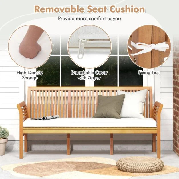 3 Person Porch Bench with High Backrest and Seat Cushion