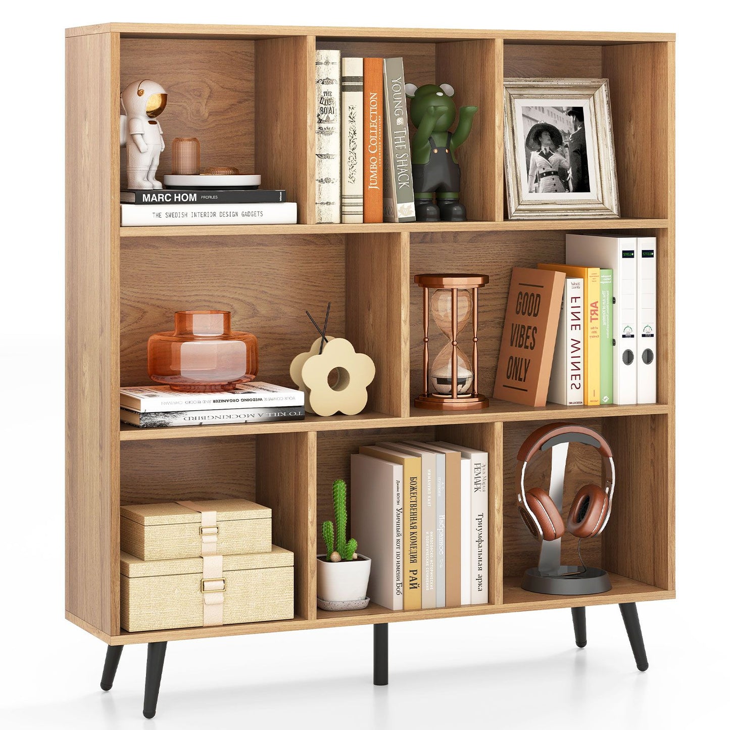 Bookcase 80/100/120/140 CM Storage Organizer with 4/5/5/5 Tapered Metal Legs