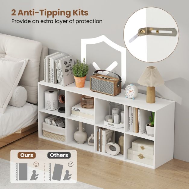 8-Cube Bookcase Bookshelf with 2 Anti-Tipping Kits