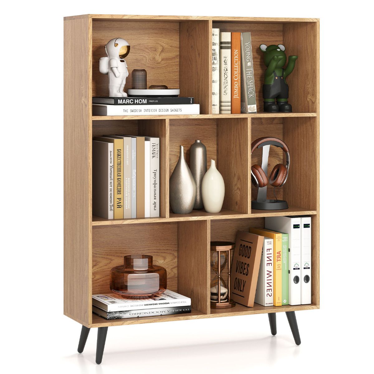 Bookcase 80/100/120/140 CM Storage Organizer with 4/5/5/5 Tapered Metal Legs