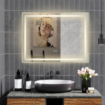 80 x 60 CM LED Bathroom Mirror with 3-Color Dimmable Lights