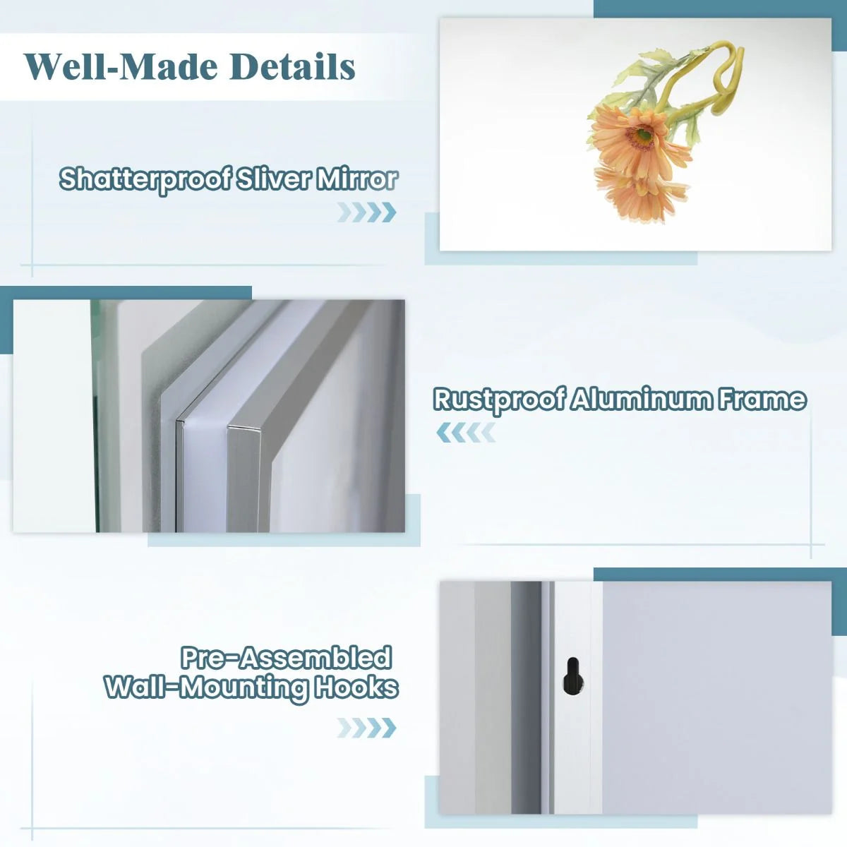 80 x 60 CM LED Bathroom Mirror with 3-Color Dimmable Lights