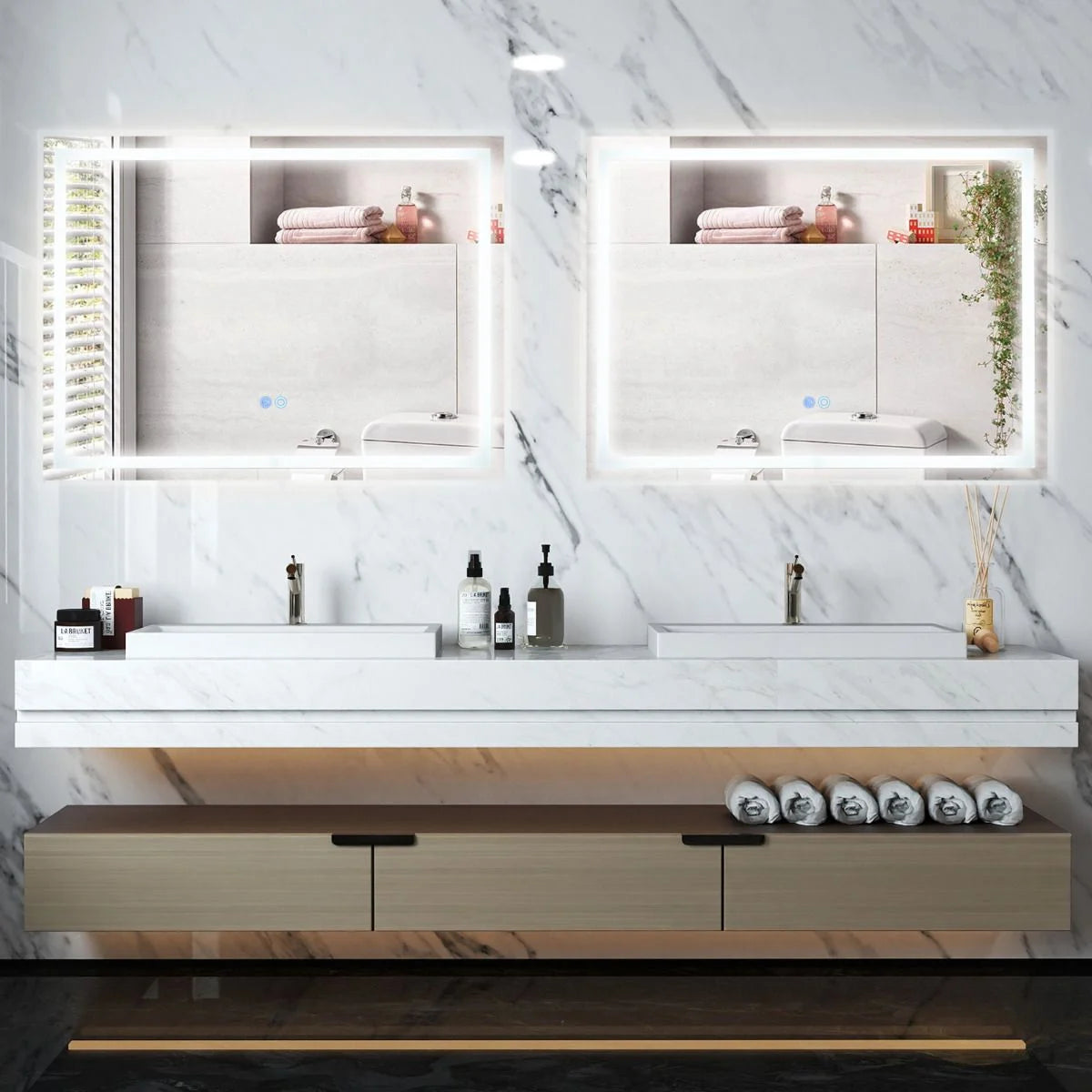 80 x 60 CM LED Bathroom Mirror with 3-Color Dimmable Lights