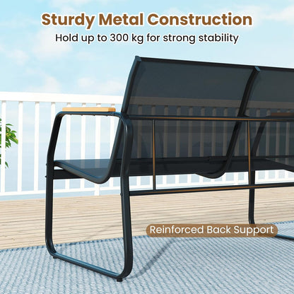 Giantex 2 Pieces Garden Furniture Set Outdoor Loveseat Bench and Coffee Table with 2 Storage Compartments