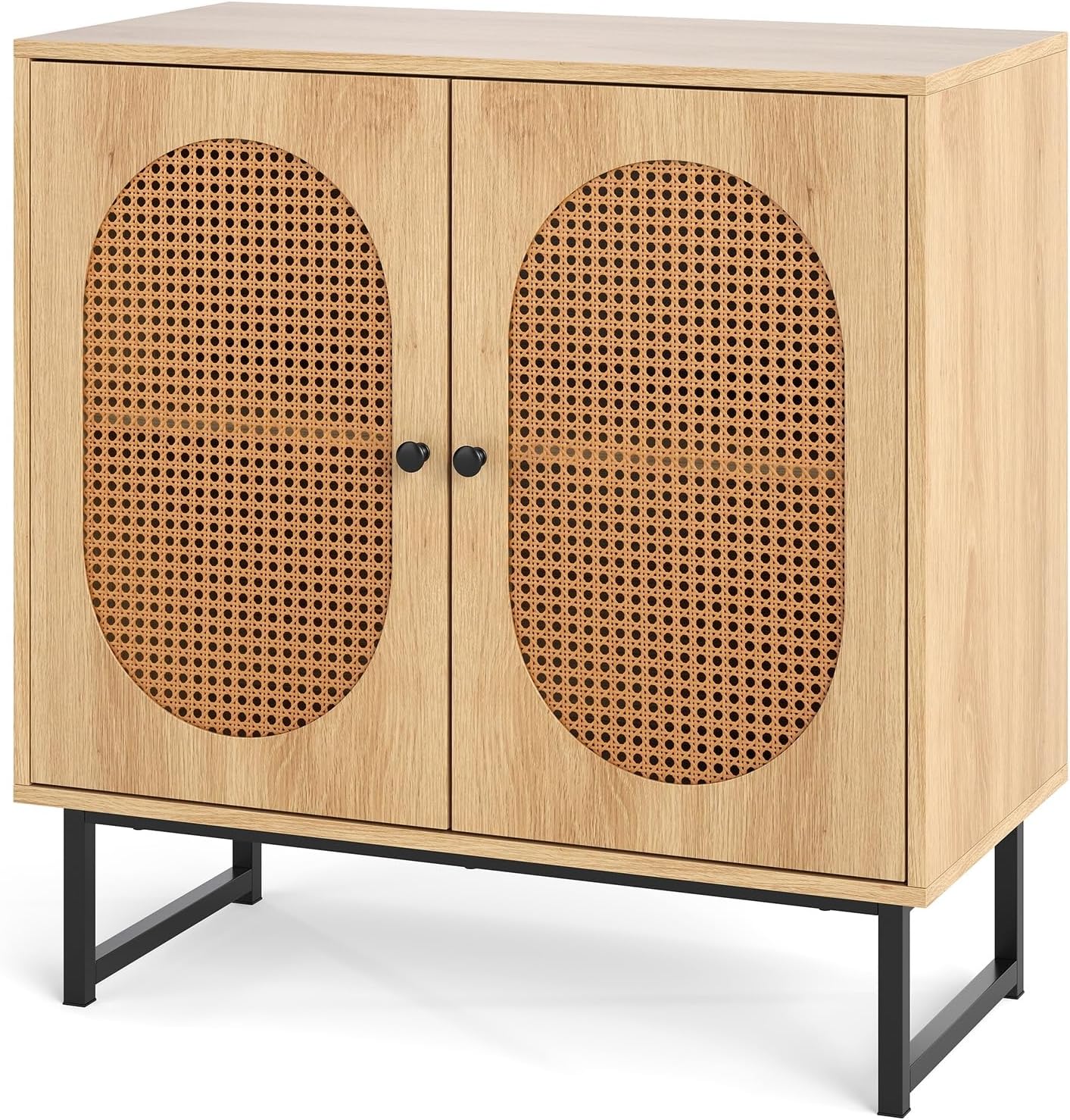 Kitchen Buffet Sideboard, Wooden Storage Cabinet with 2 PE Rattan Doors