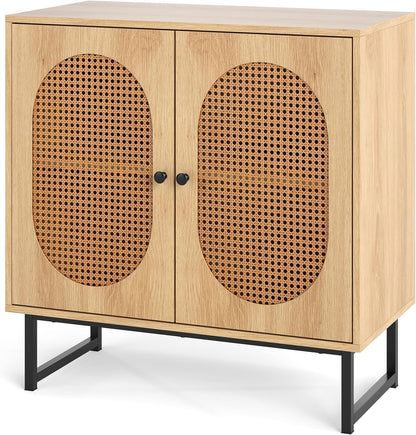 Kitchen Buffet Sideboard, Wooden Storage Cabinet with 2 PE Rattan Doors