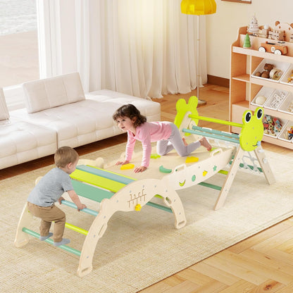 Toddler Climbing Frame, Kids Wooden Climber Toys Set with Arch, Reversible Ramp