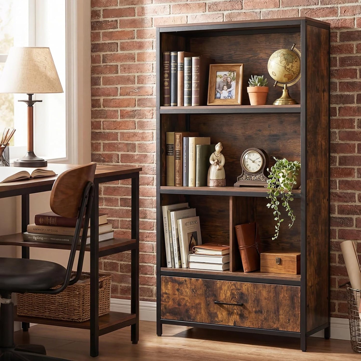 5-Tier Bookshelf, Freestanding Storage Bookcase Cabinet with 4 Storage Compartments