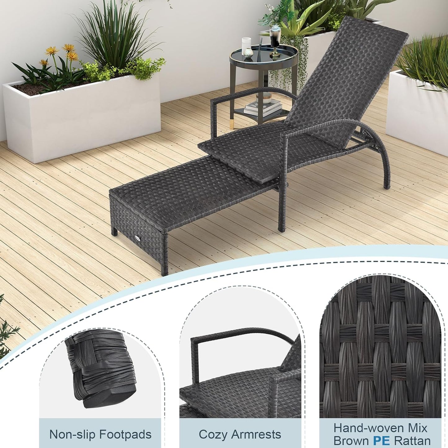 Patio Chaise Lounge with 5-Level Adjustable Backrest