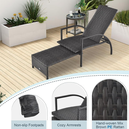 Patio Chaise Lounge with 5-Level Adjustable Backrest