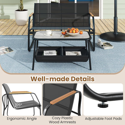 Giantex 2 Pieces Garden Furniture Set Outdoor Loveseat Bench and Coffee Table with 2 Storage Compartments