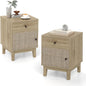 Modern Rattan Nightstand with Storage Drawer and Cabinet