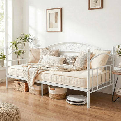 Metal Day Bed Frame, 3FT Single Sofa Bed Base Guest Platform Daybed with Headboard