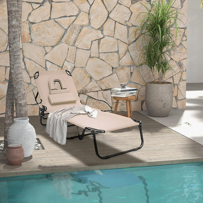 Folding Sun Lounger, 5-Position Adjustable Reclining Tanning Chair