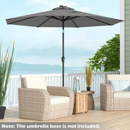 24 Solar Powered LED Lights Patio Umbrella with Tilt and Crank Handle