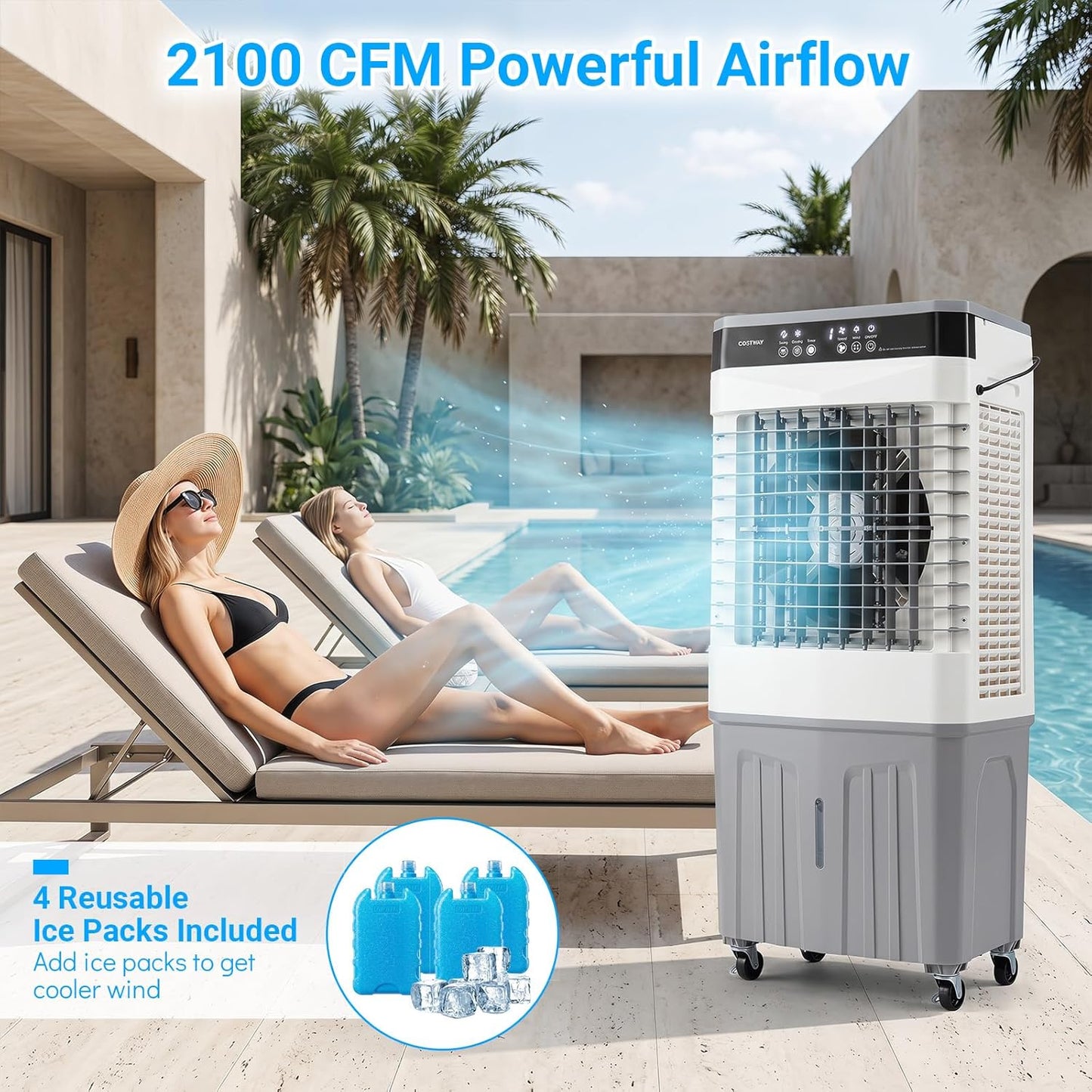 3-in-1 Evaporative Air Cooler with 15L Water Tank and 3 Speeds