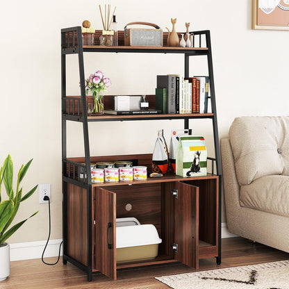 Cat Litter Box Enclosure, Hidden Cats Washroom Furniture with 3-tier Storage Shelves